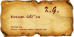 Kotvan Géza névjegykártya